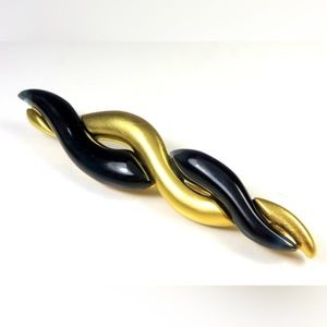 RARE Vintage GIVENCHY Paris Modernist Black & Gold Brooch Pin